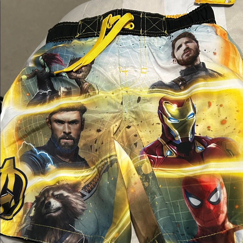Marvel Avengers Yellow and Black Kids Swim Trunks